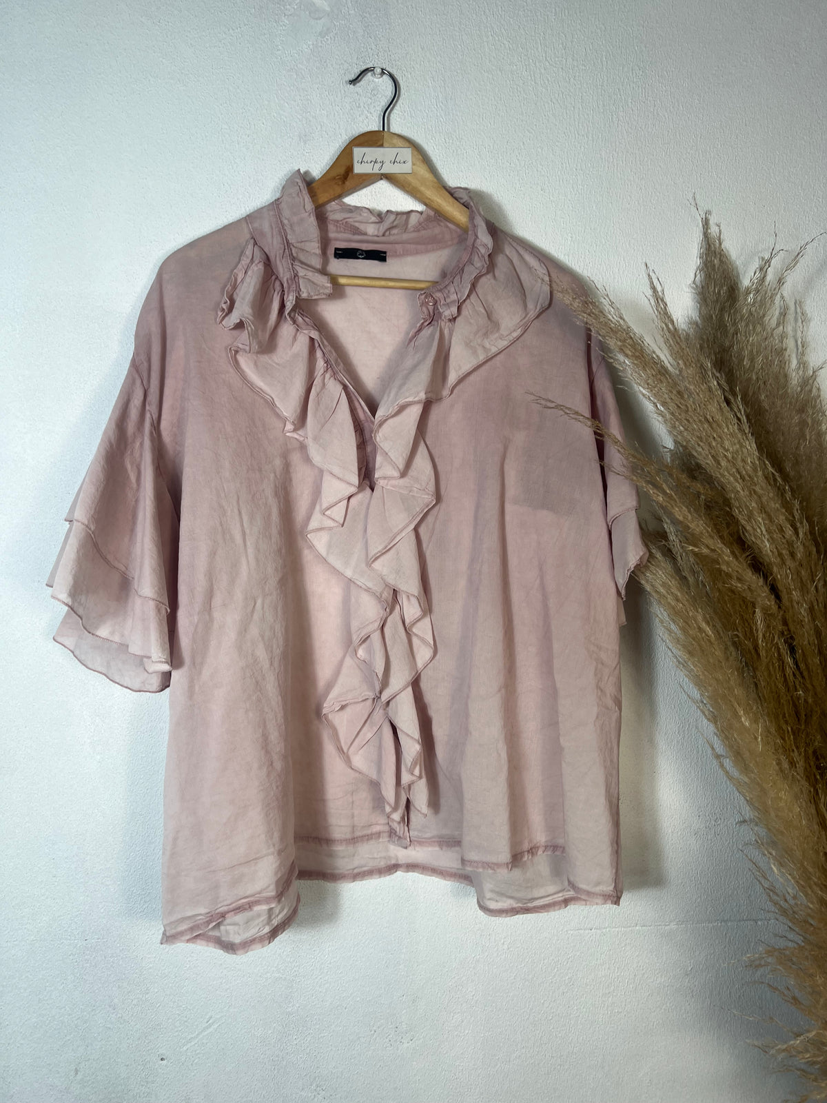 Frill Short Sleeve Top Pink