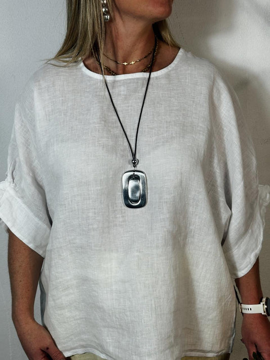 Della Linen Top White
