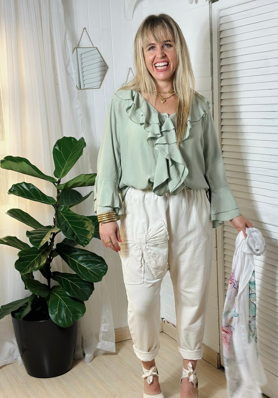 Bow corduroy tie pants