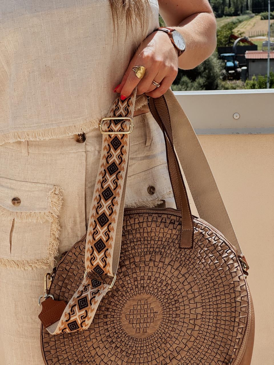 Big round leather bag