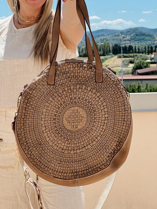 Big round leather bag