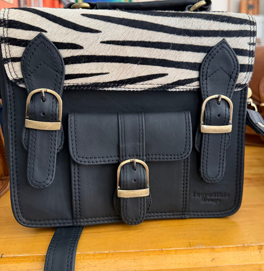 Black zebra leather bag