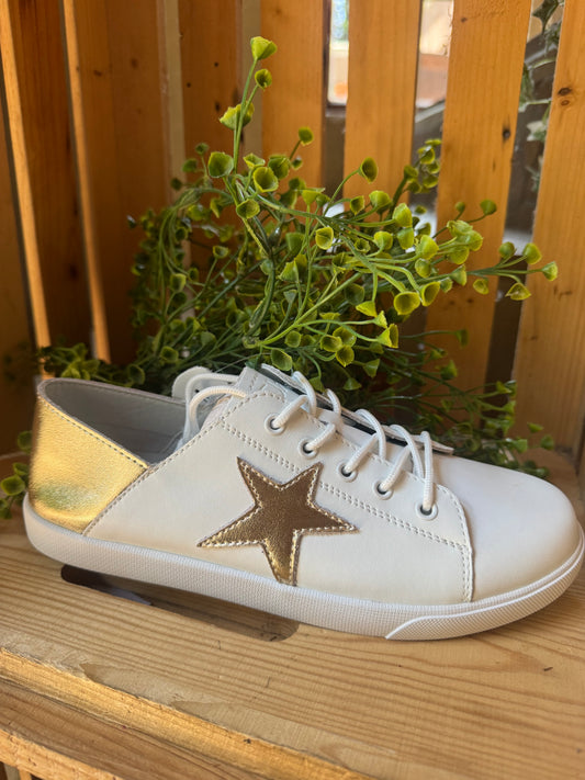 Vicky white and gold shimmer Julz shoe
