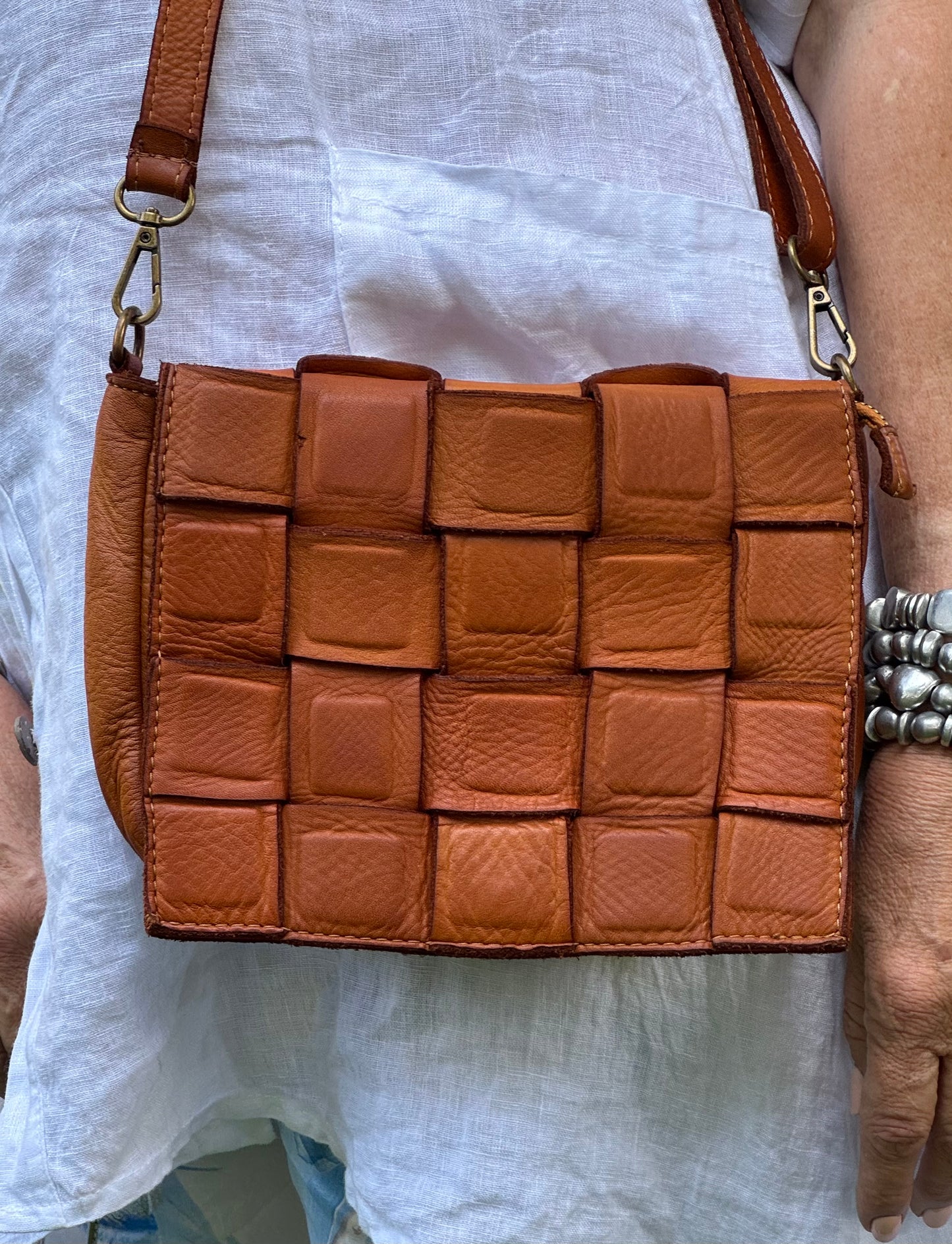 Block leather bag