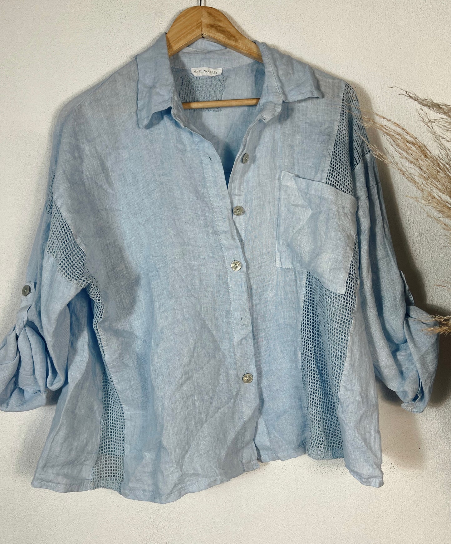 Kalea Linen Top Blue