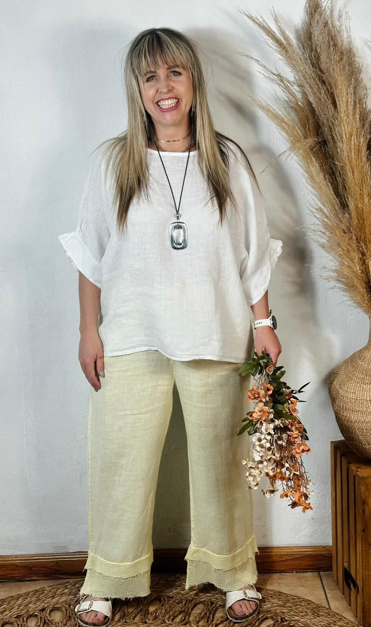 Della Linen Top White