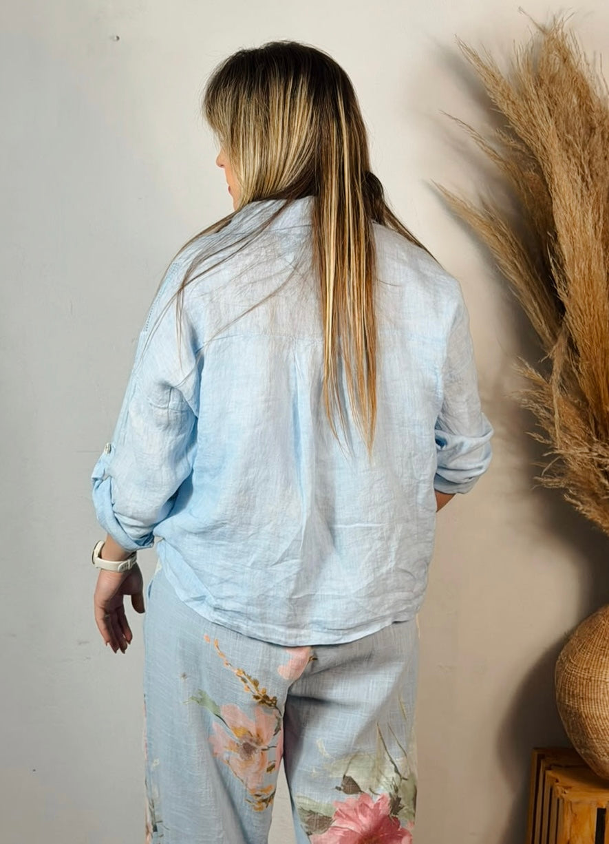 Kalea Linen Top Blue