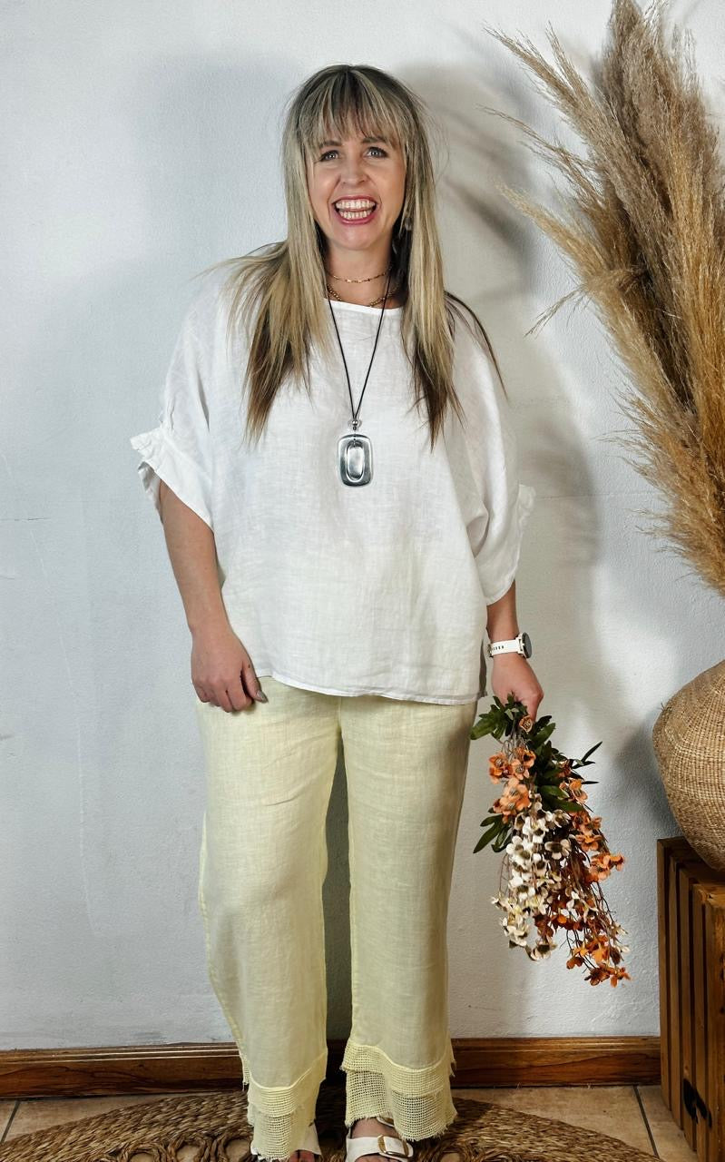 Della Linen Top White