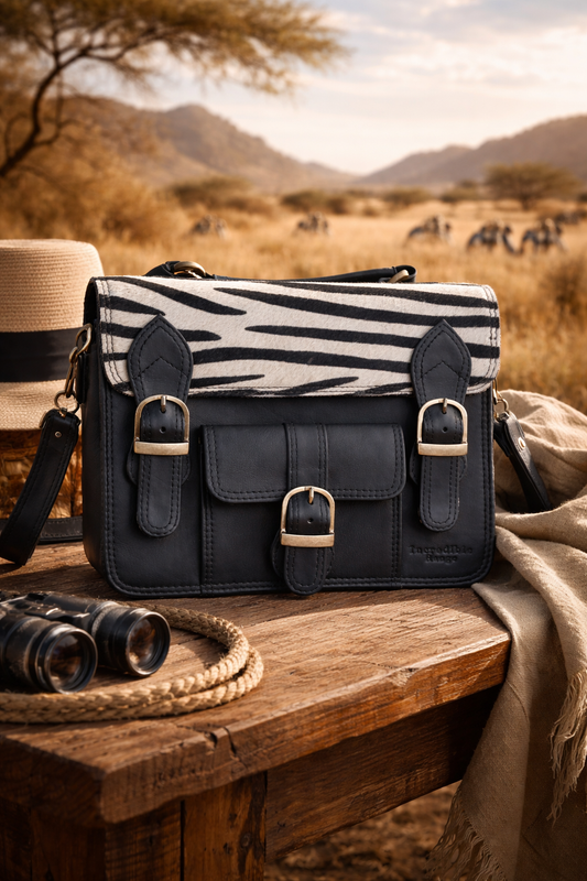 Black zebra leather bag
