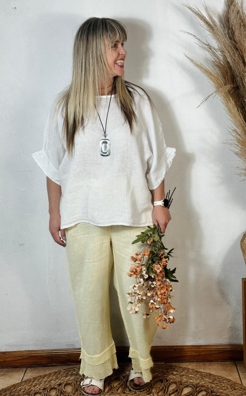 Della Linen Top White