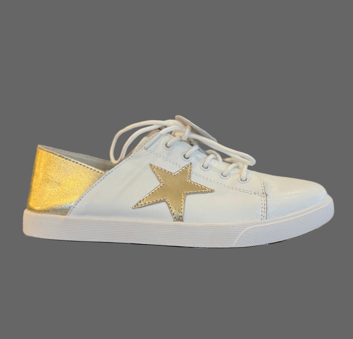 Vicky white and gold shimmer Julz shoe