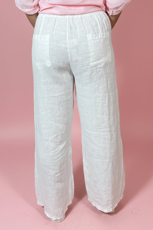 Embroided linen Pants White