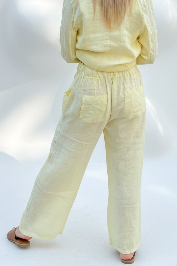 Embroided Linen Pants Yellow