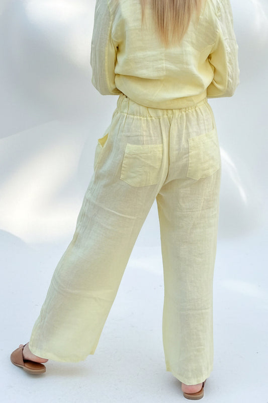 Embroided Linen Pants Yellow
