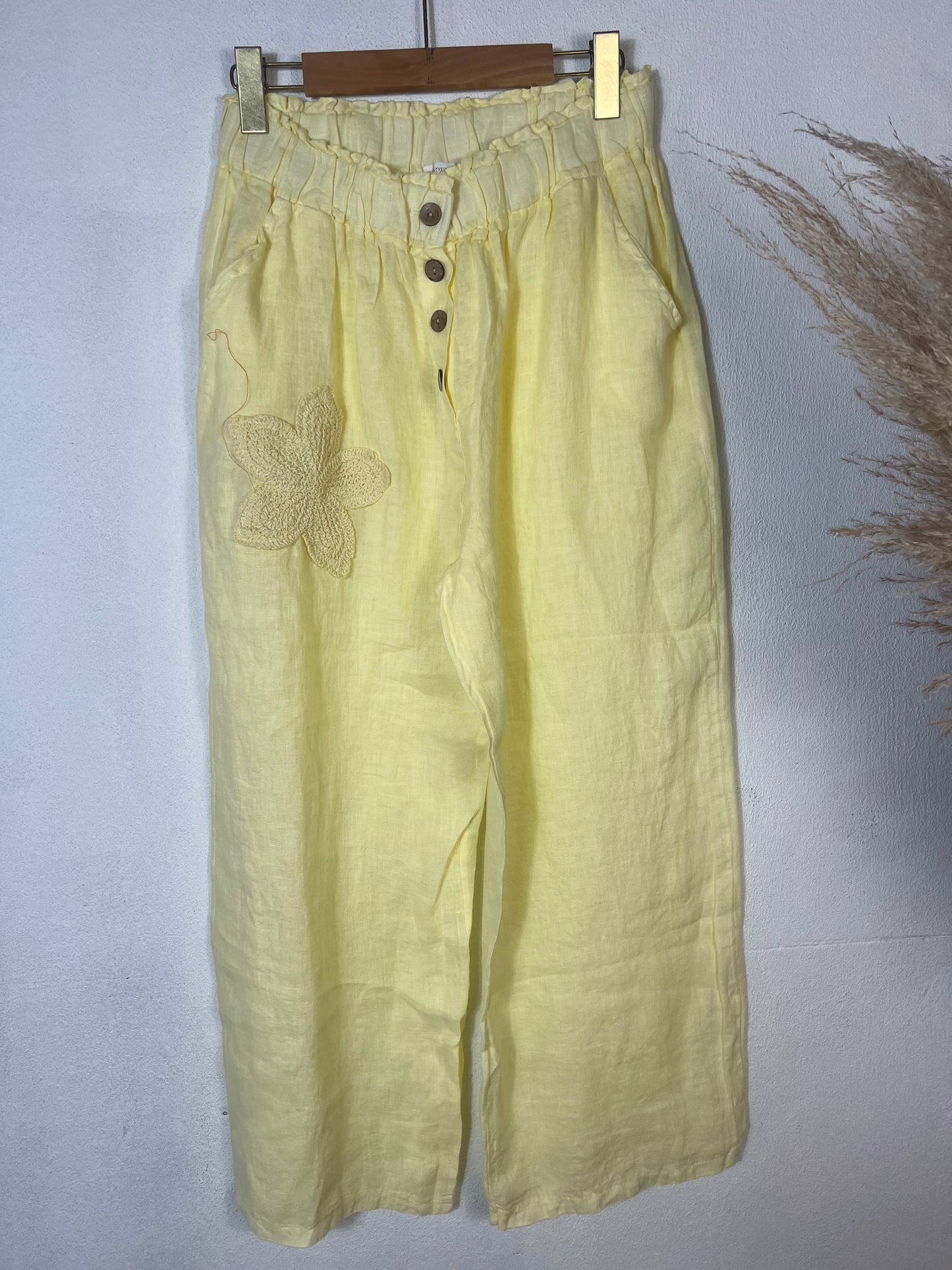 Embroided Linen Pants Yellow
