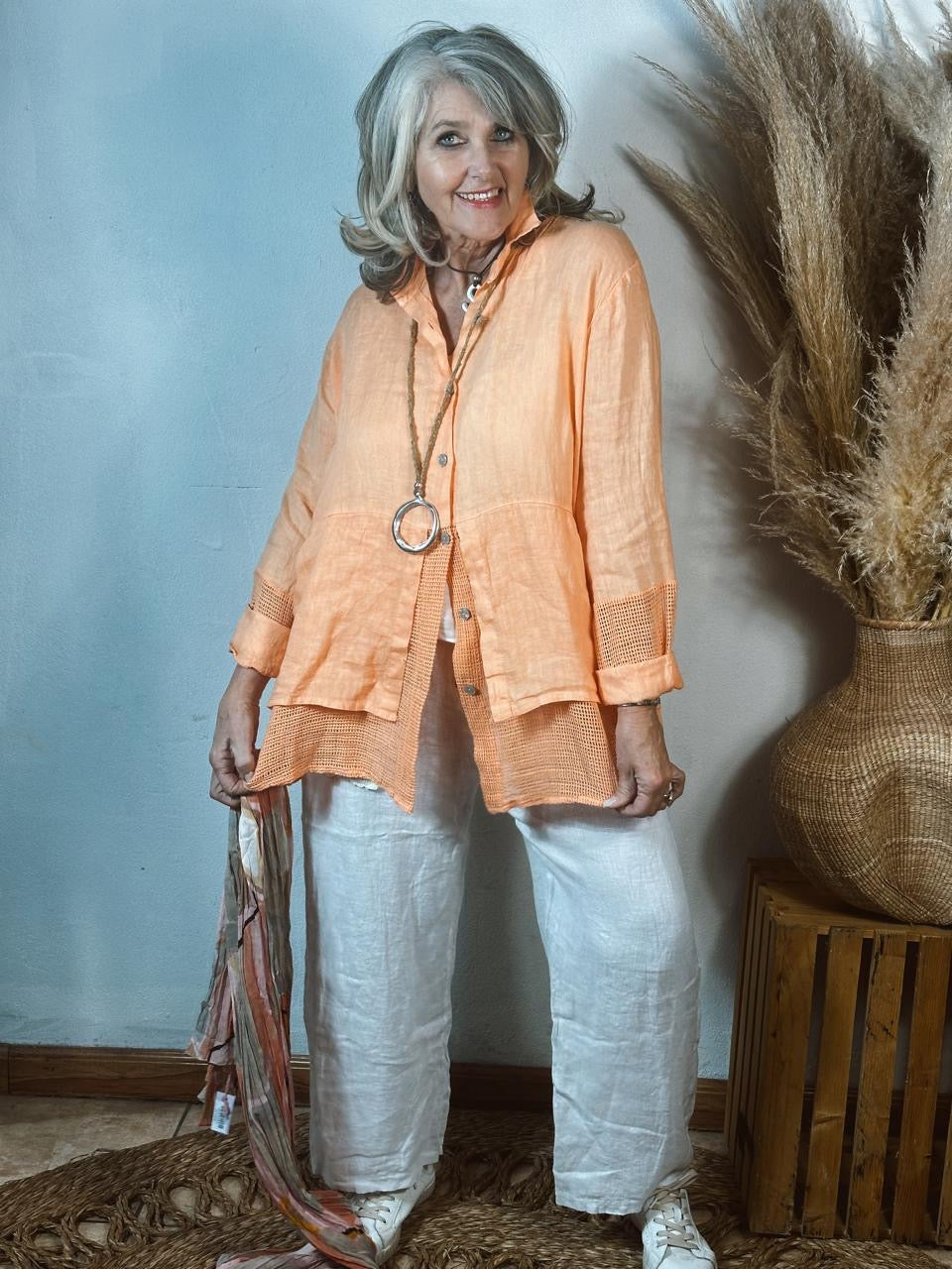 Michelle Linen Top Orange