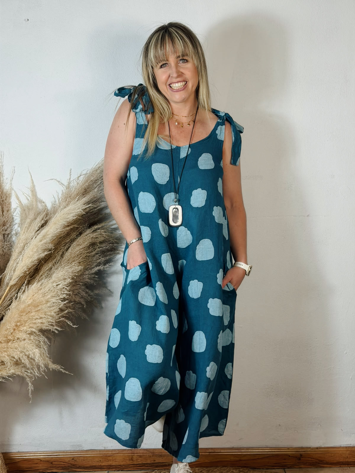 Polka Jumpsuit Teal