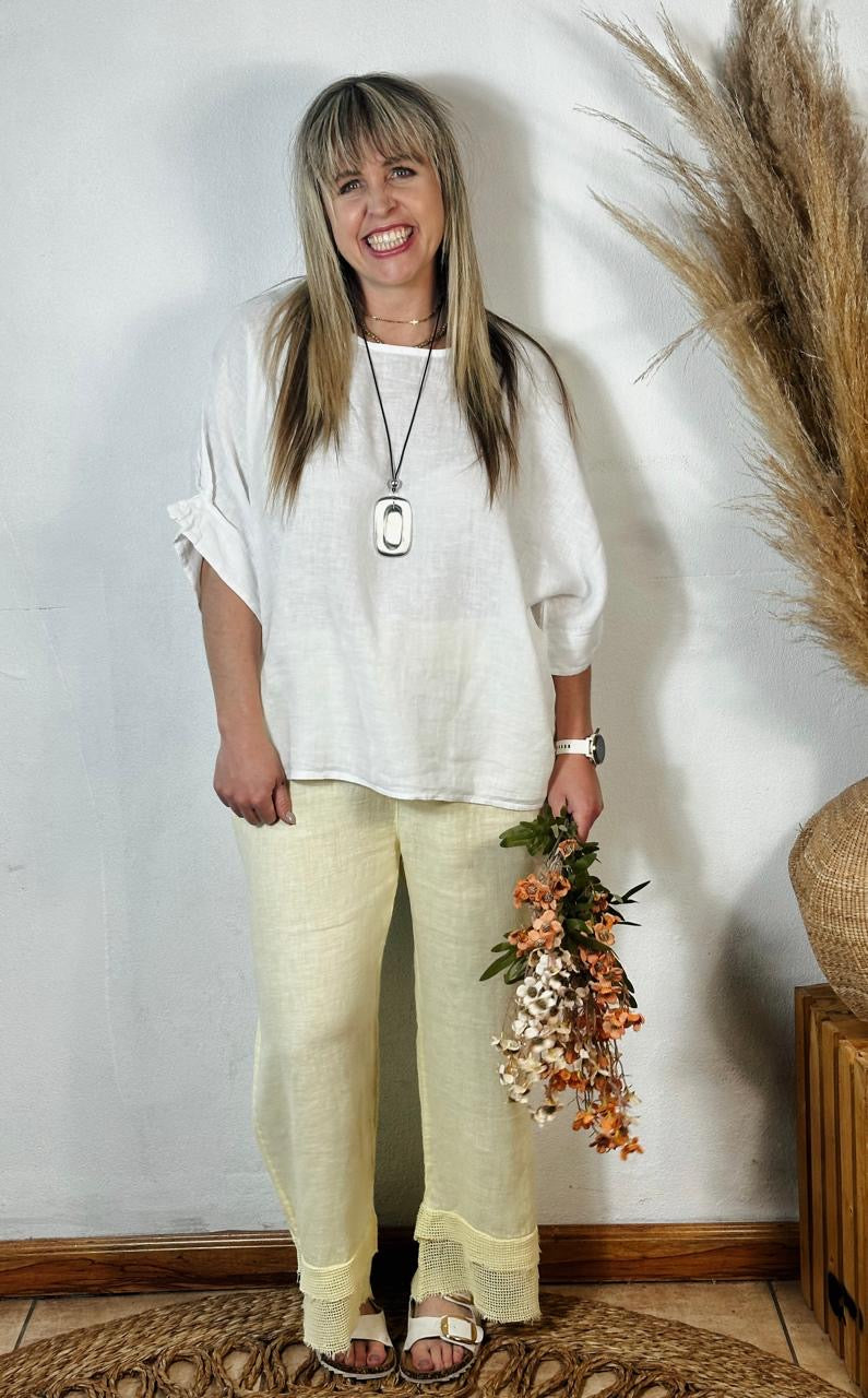Della Linen Top White