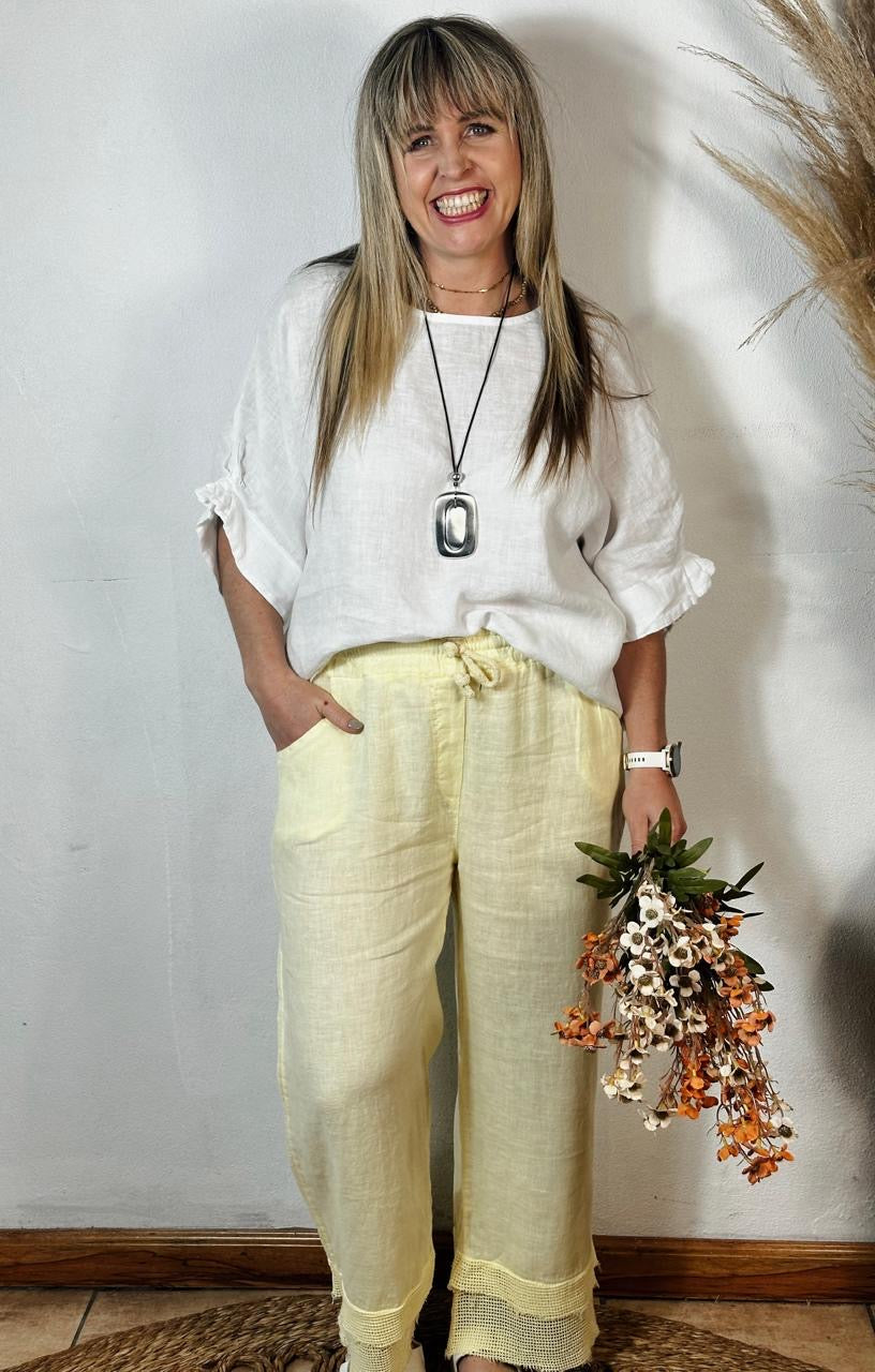 Della Linen Top White