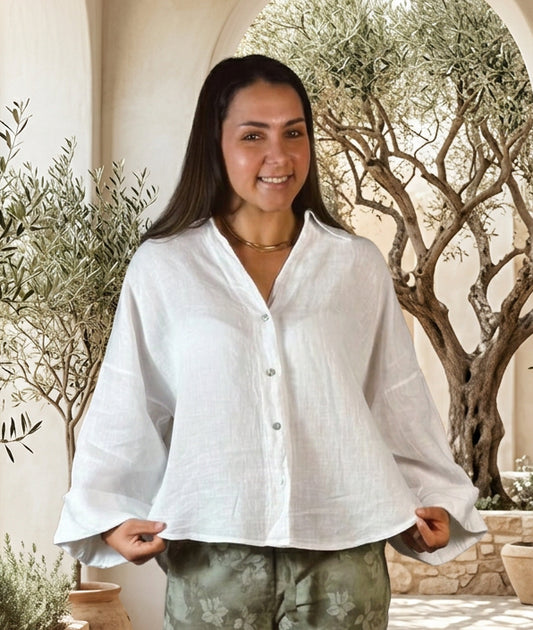 Amara Linen Top White