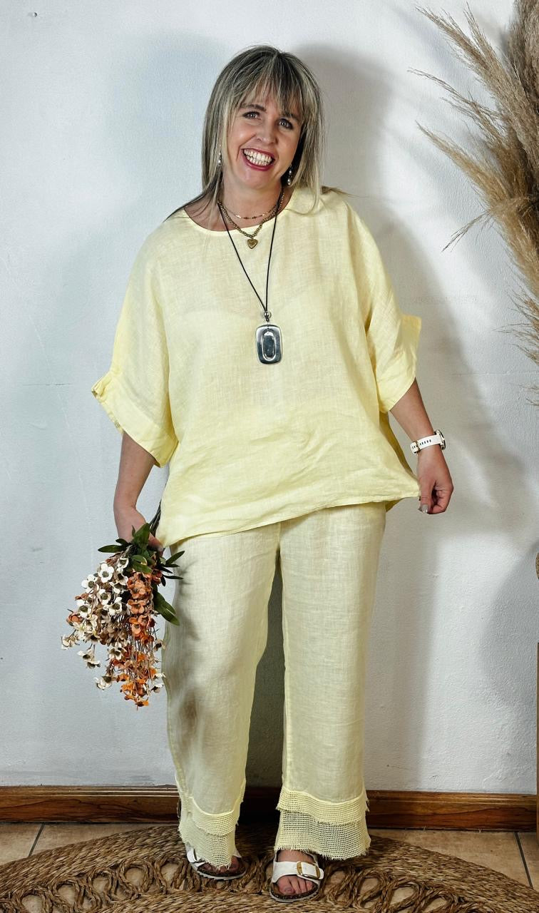Della Linen Top Yellow