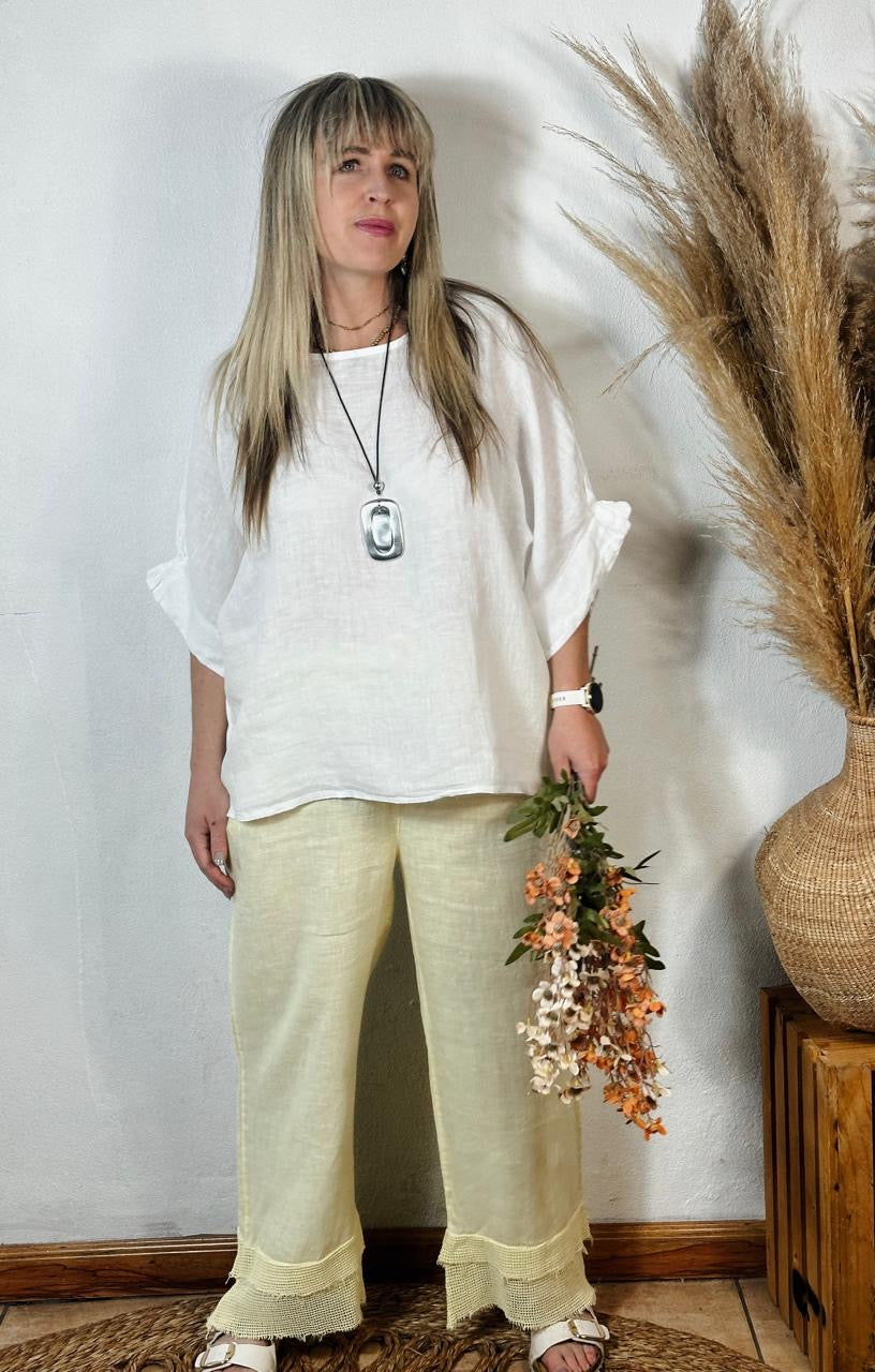 Della Linen Top White