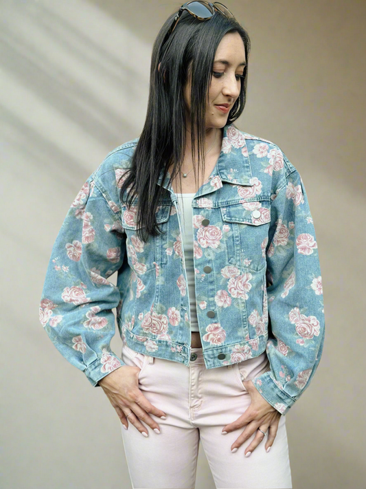 Floral denim jacket