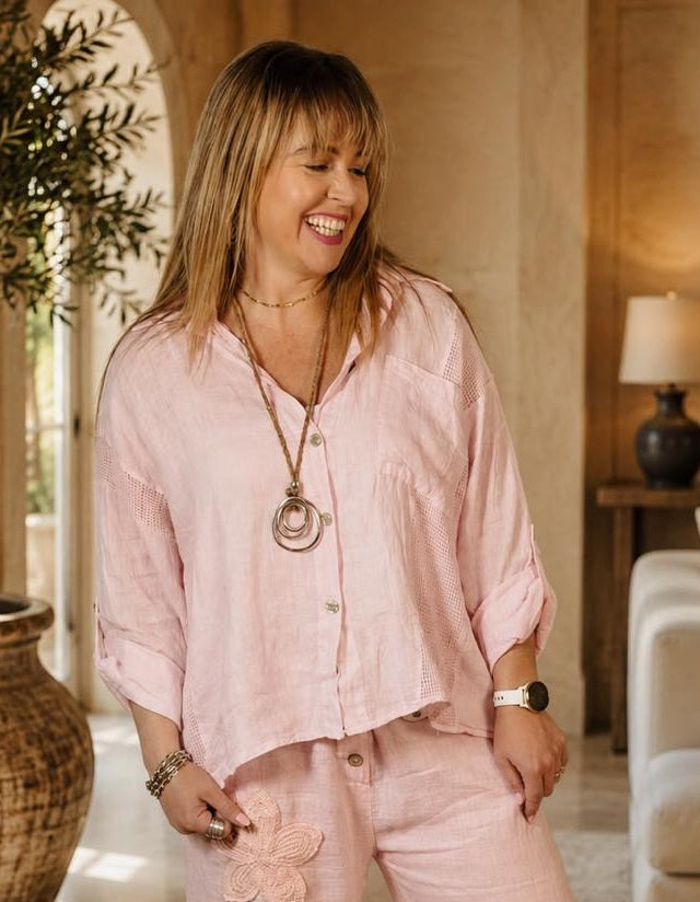 Kalea Linen Top Pink