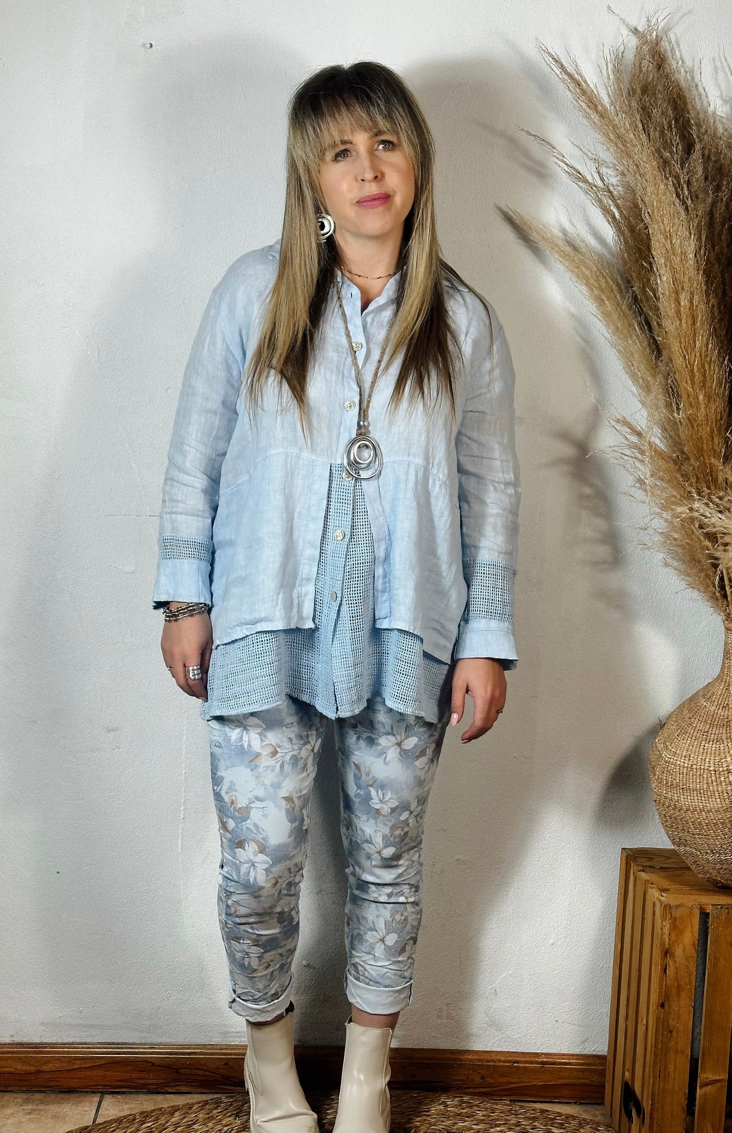 Michelle Linen Top Blue