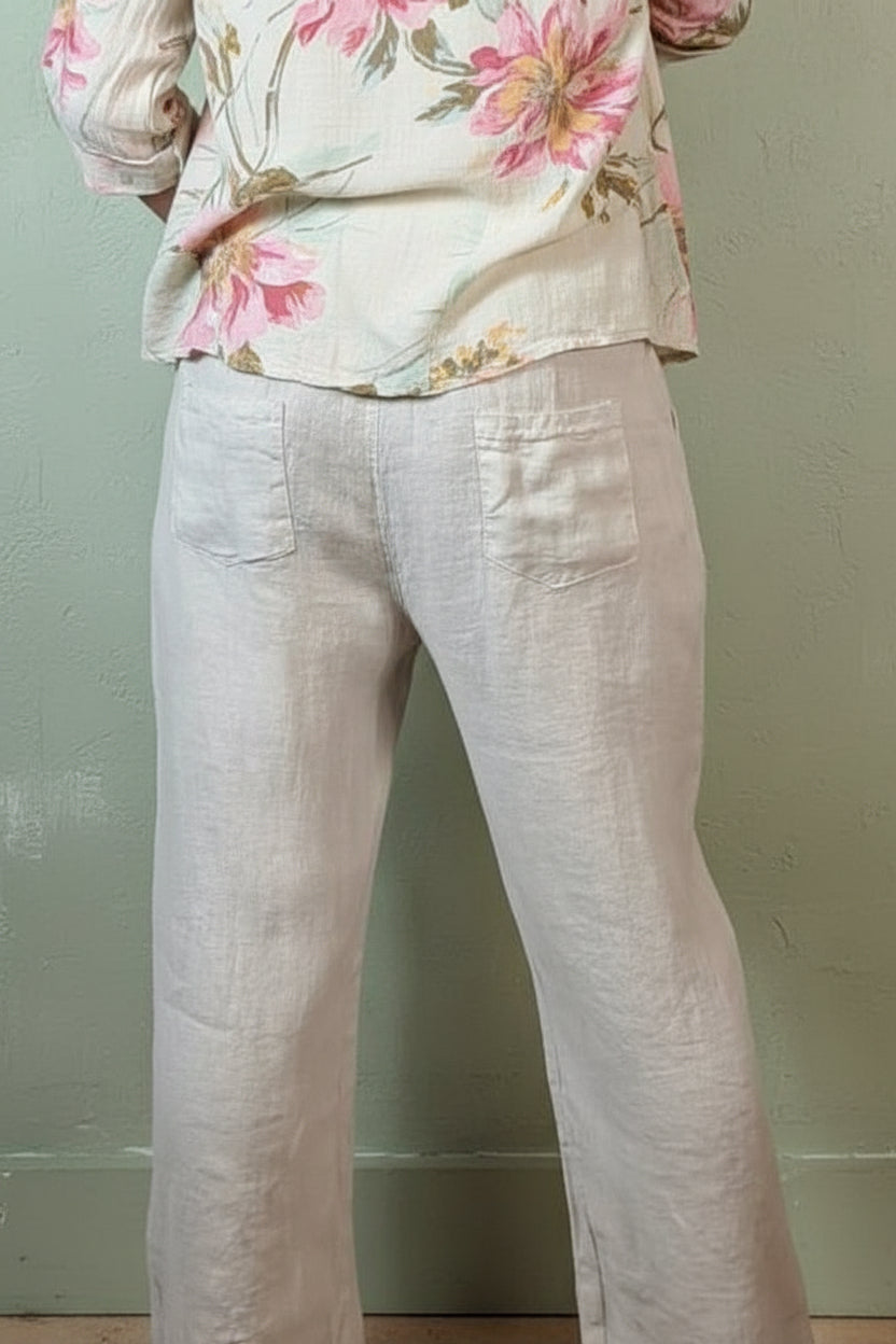 Embroided Linen Pants Beige