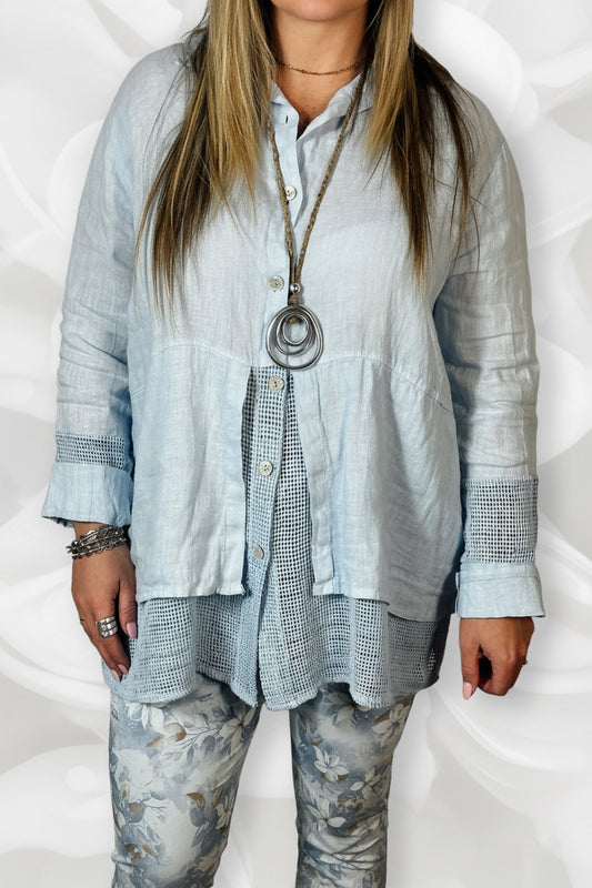 Michelle Linen Top Blue