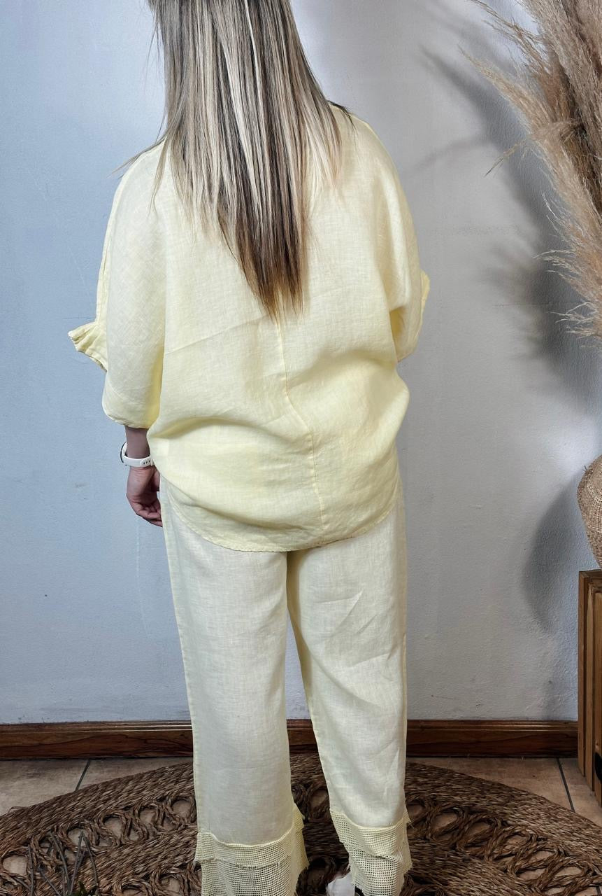 Della Linen Top Yellow
