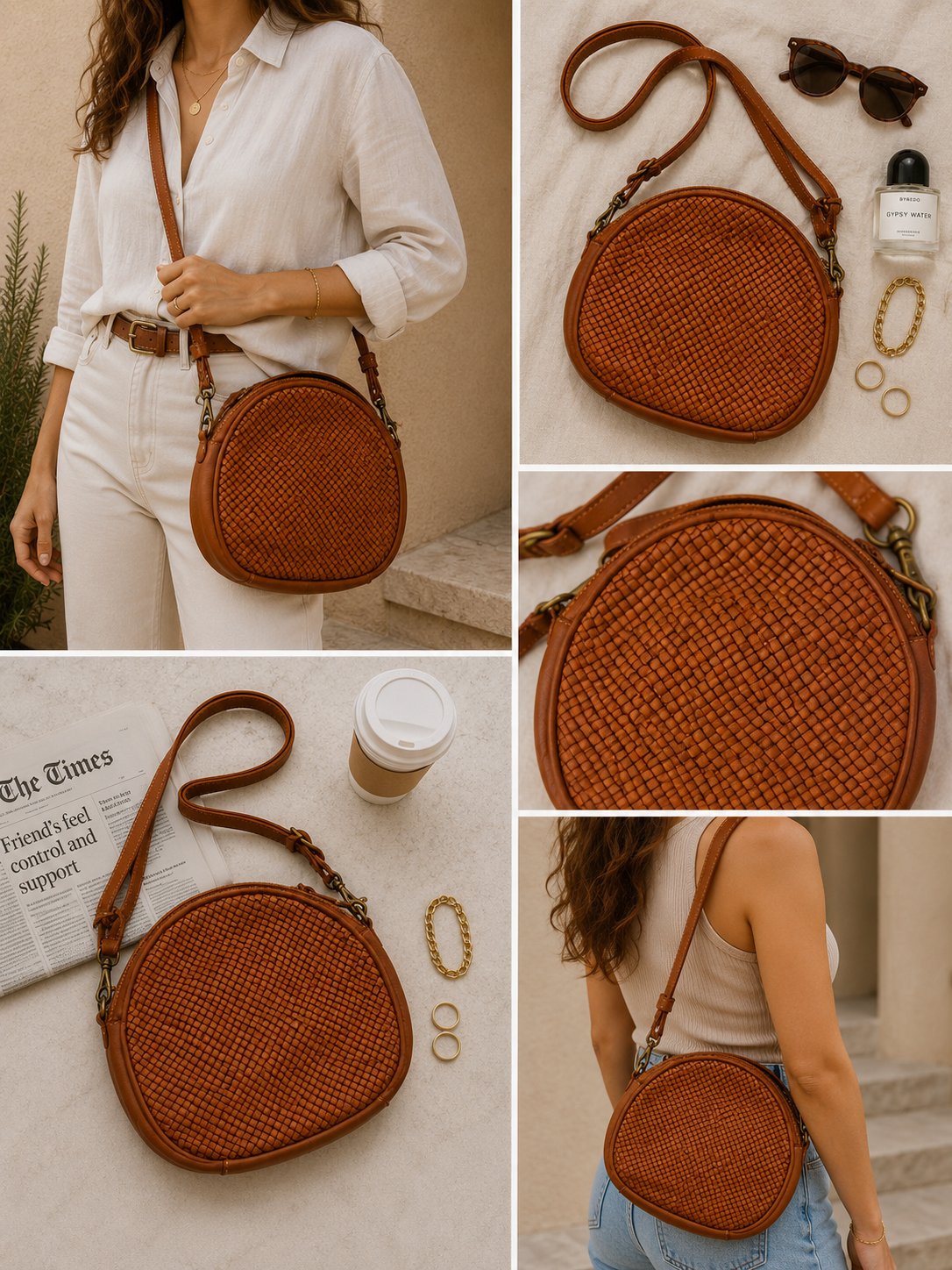Round leather bag