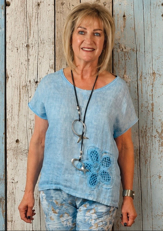 Embroided Top Blue