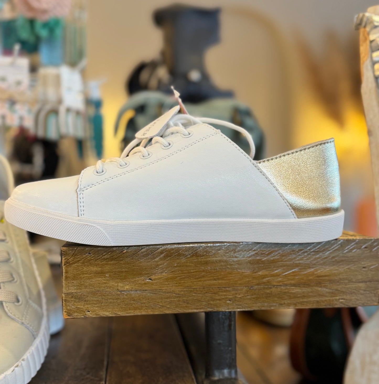 Vicky white and gold shimmer Julz shoe