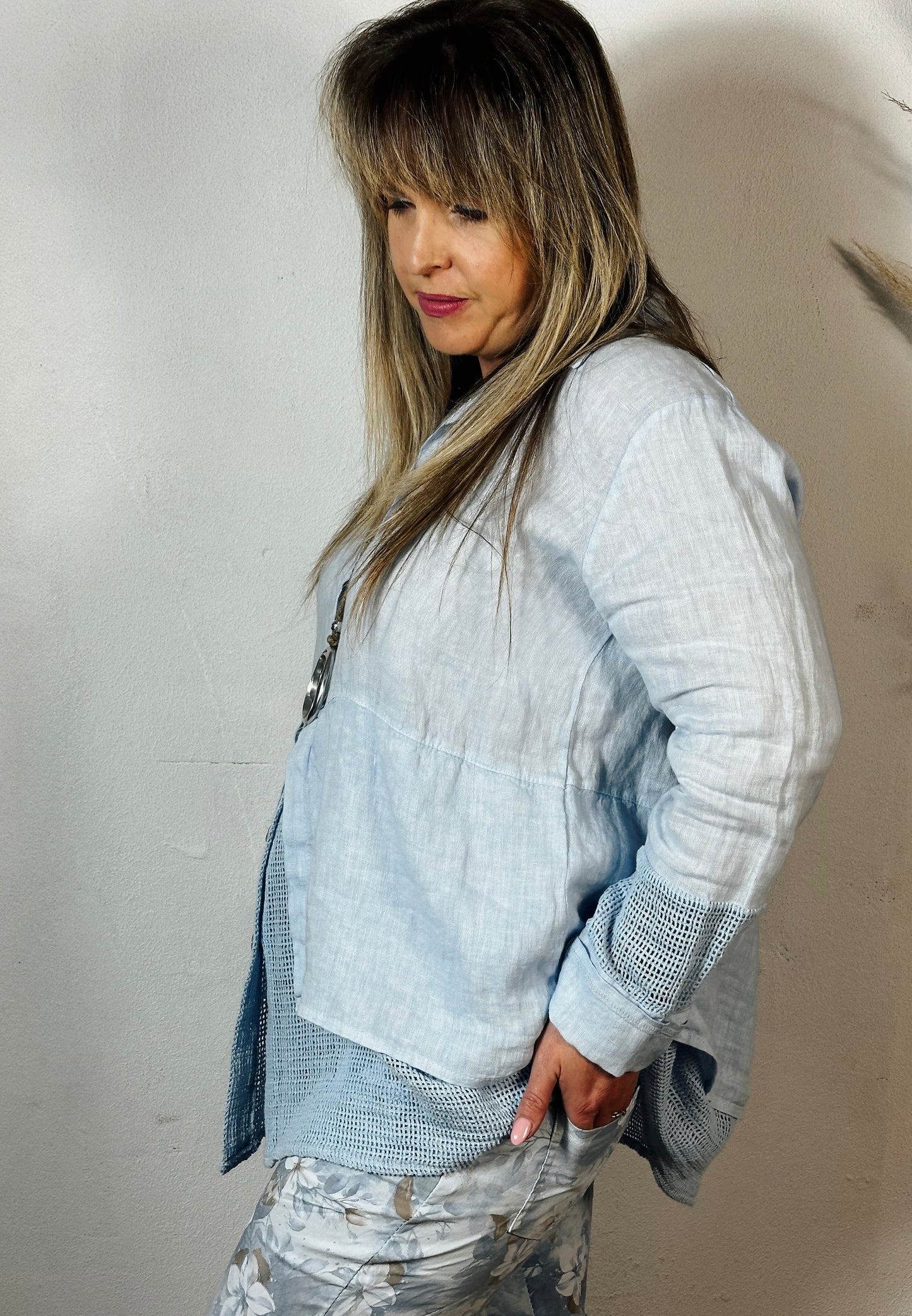 Michelle Linen Top Blue