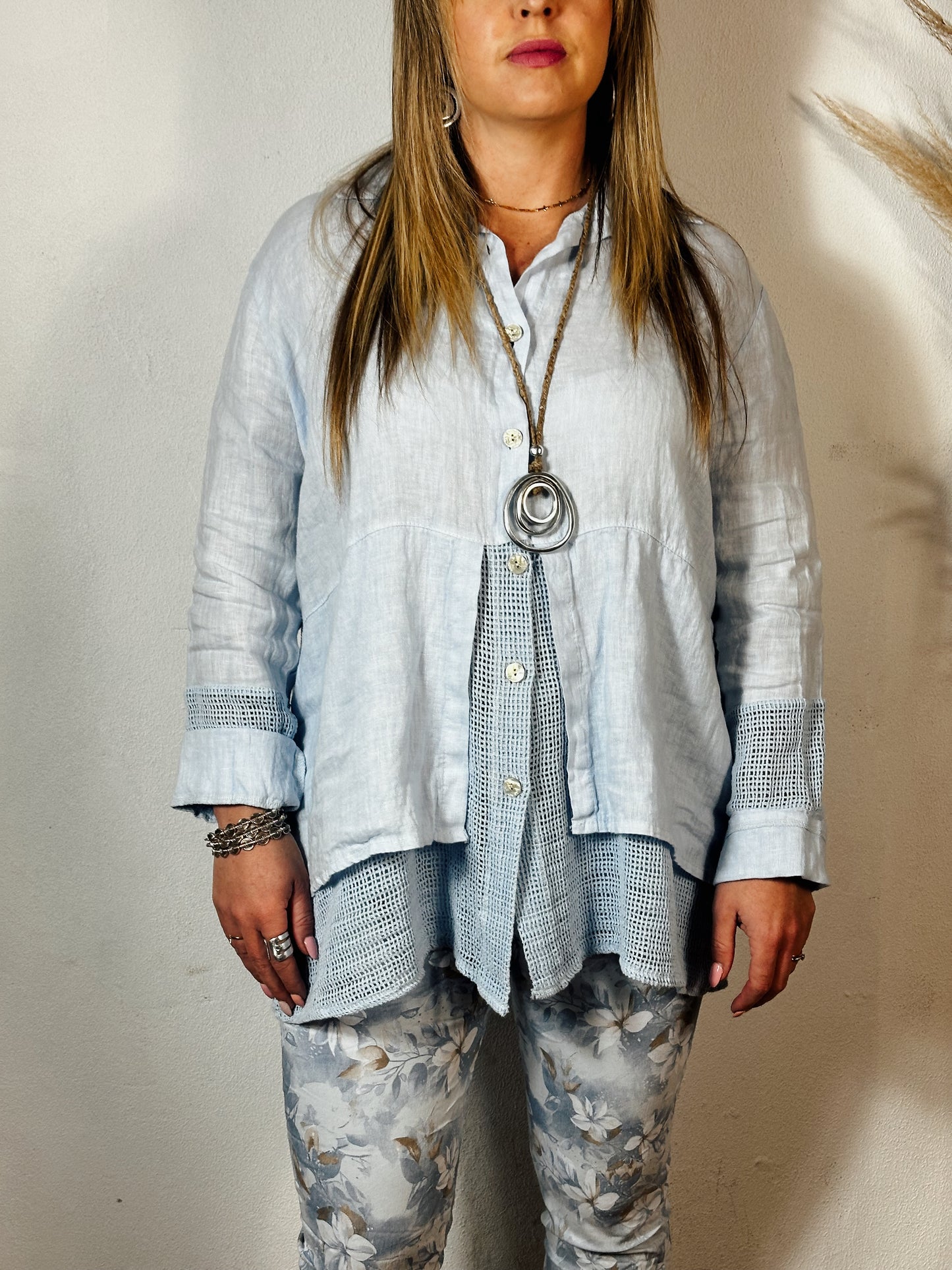 Michelle Linen Top Blue