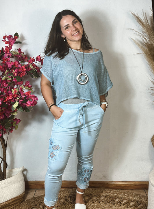 Embroided Magic Pants Blue