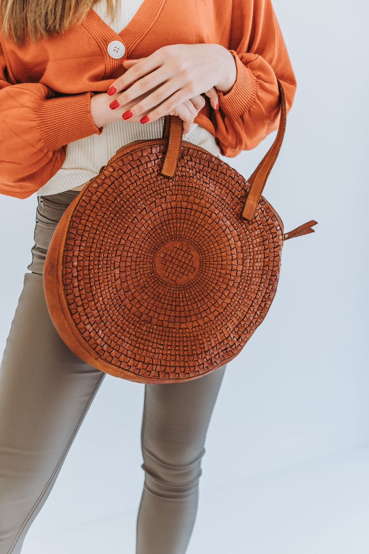 Big round leather bag