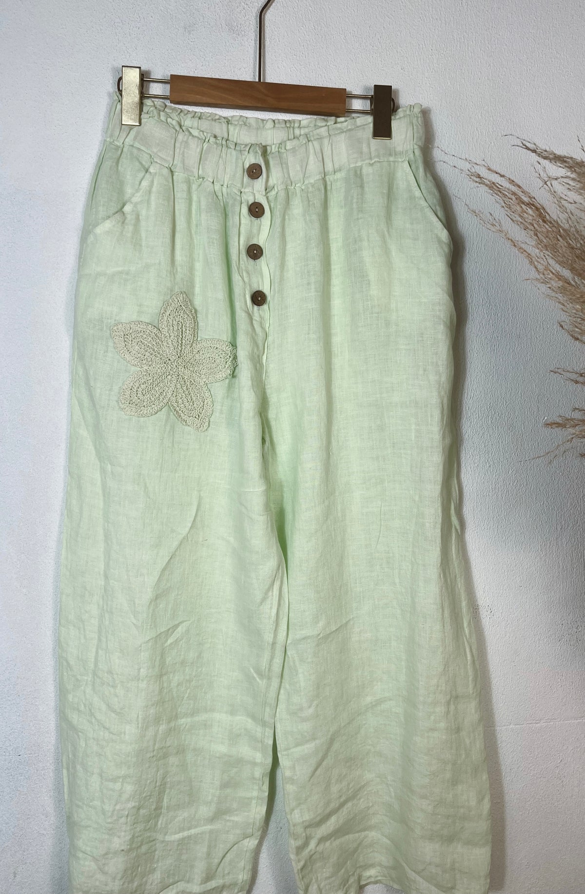 Embroided Linen Pants Mint