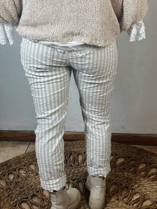 Stripe Magic Pants Beige