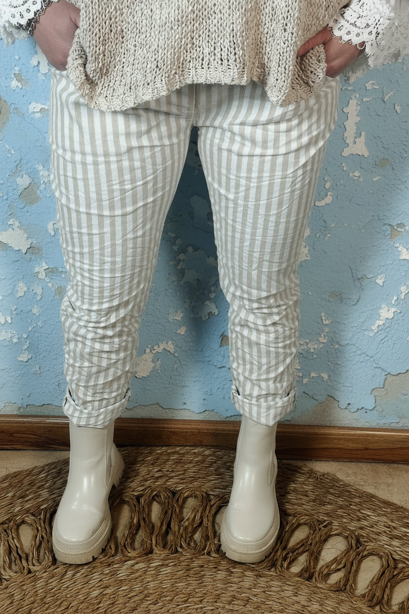 Stripe Magic Pants Beige