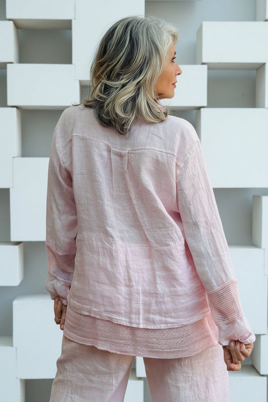 Michelle Linen Top Pink